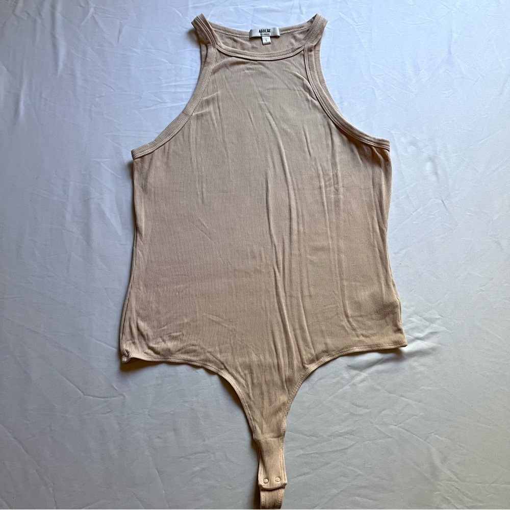 AGOLDE Peach nude rib knit sleeveless bodysuit